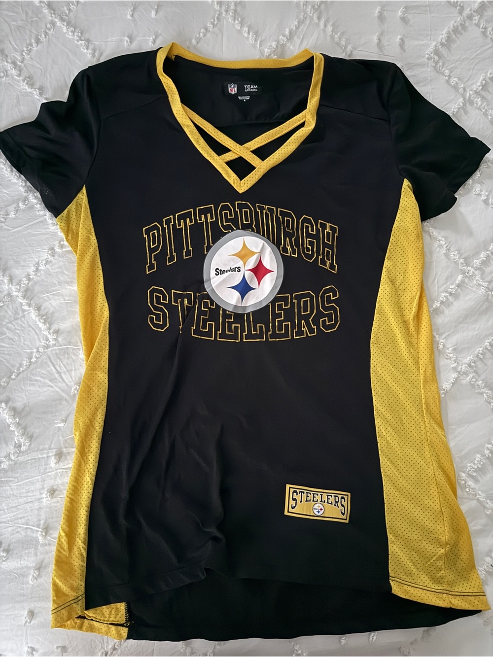 Pittsburgh Steelers Women's Black & Gold V-Neck Jersey Top
